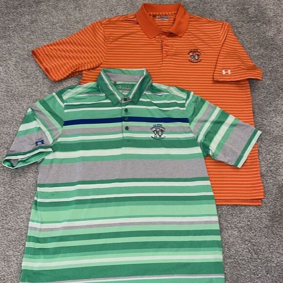 Two (2) 2014 US Open Pinehurst Orange & Green Gray Stripe Golf Polo Shirt XL - Picture 1 of 11